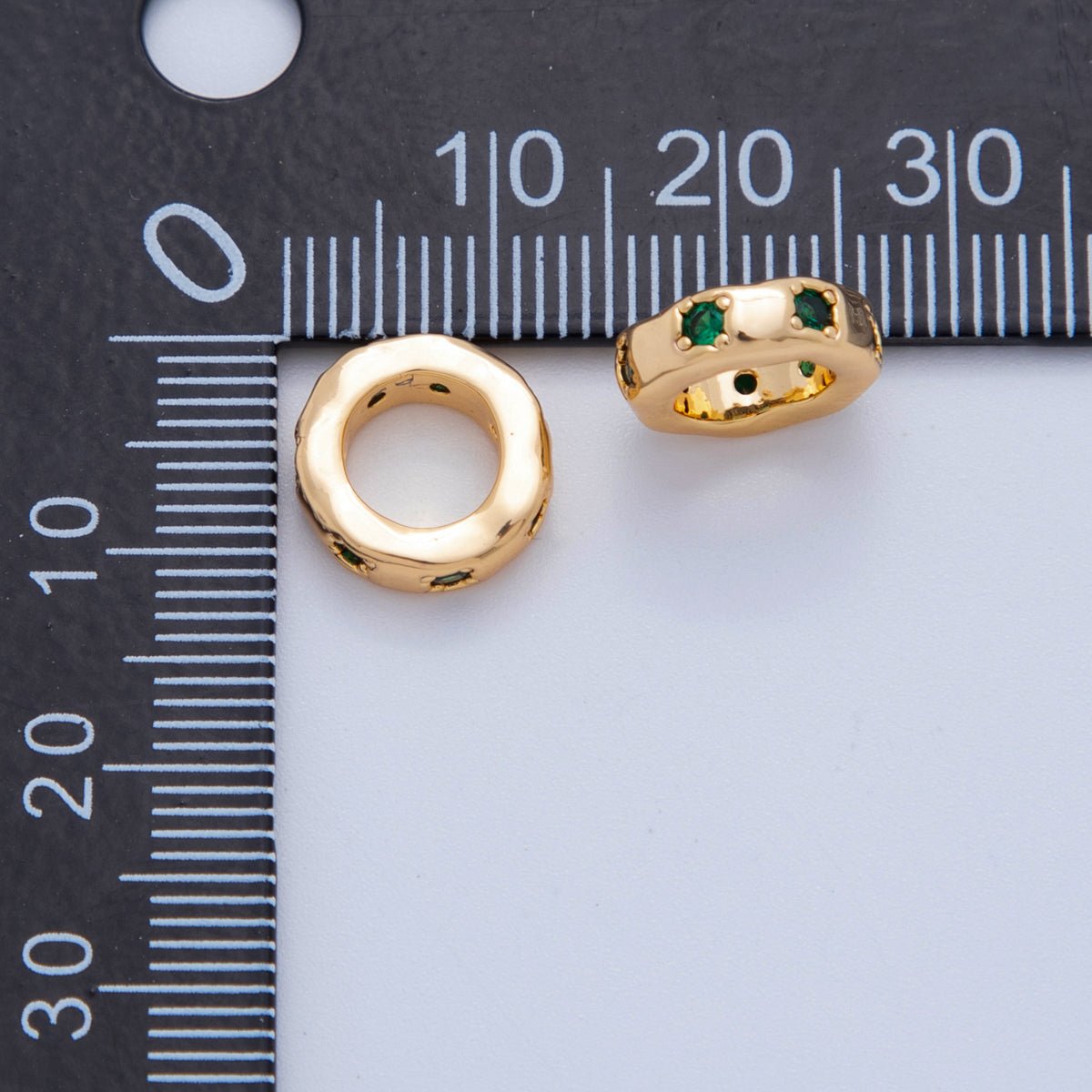18K Gold Filled Clear & Green Micro Paved CZ Rondelle Wheel Spacer Beads | AF1017 - DLUXCA