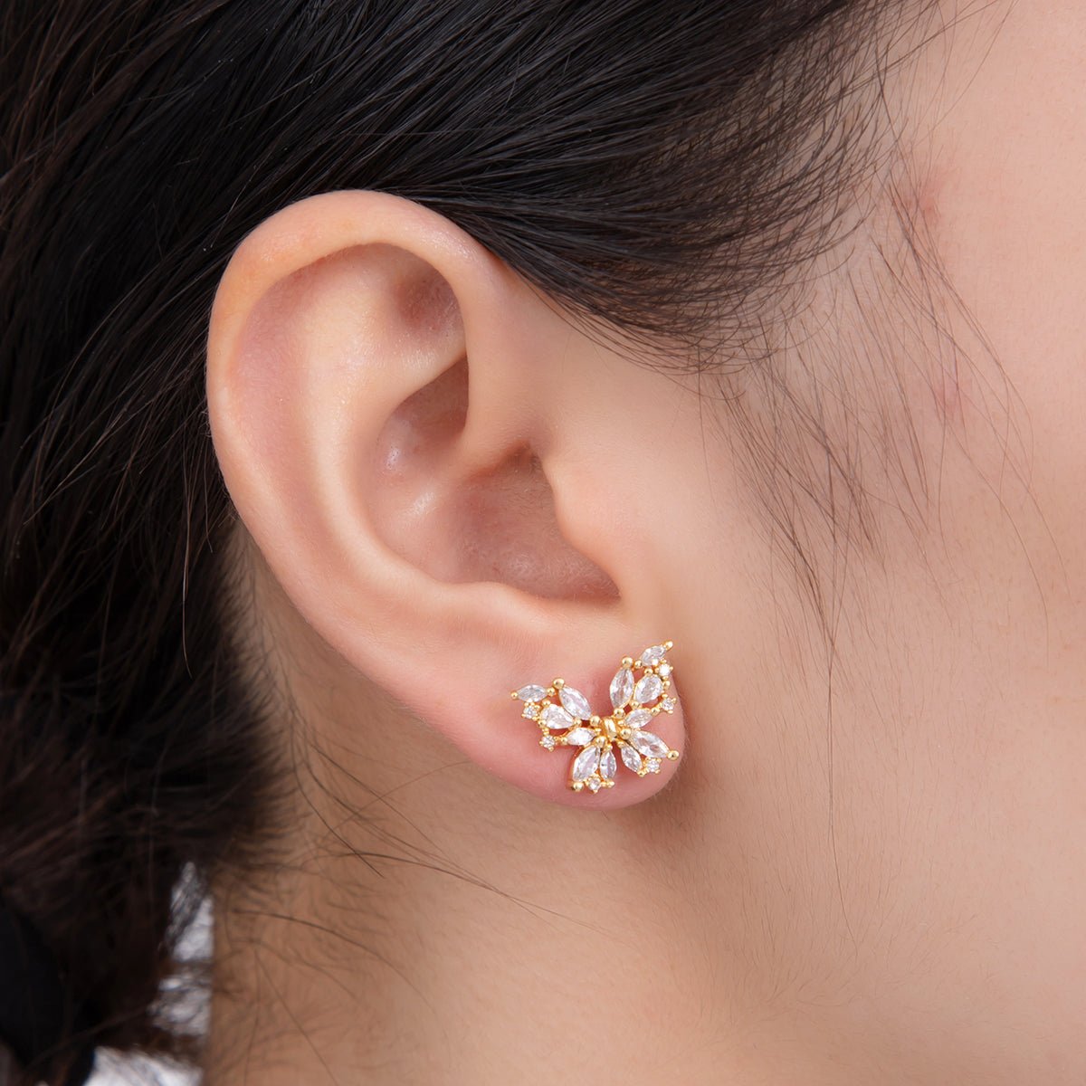 18K Gold Filled Clear Marquise CZ Moonlit Butterfly Stud Earrings | AI397 - DLUXCA