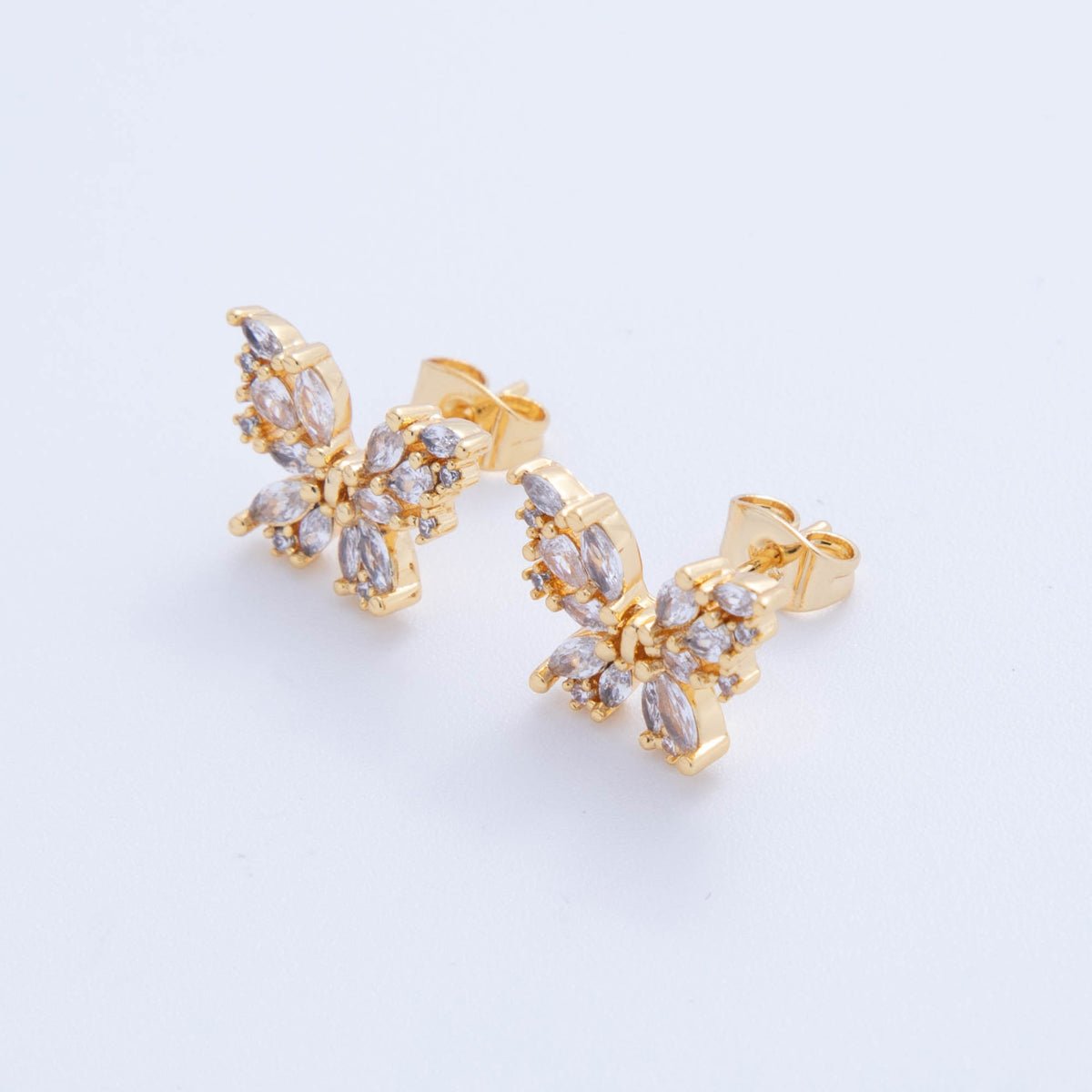 18K Gold Filled Clear Marquise CZ Moonlit Butterfly Stud Earrings | AI397 - DLUXCA