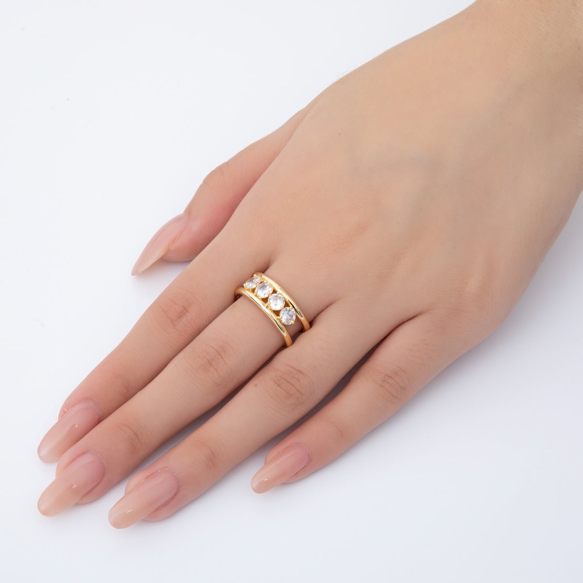 18K Gold Filled Clear Multi Round CZ Double Band Ring | O252 - DLUXCA