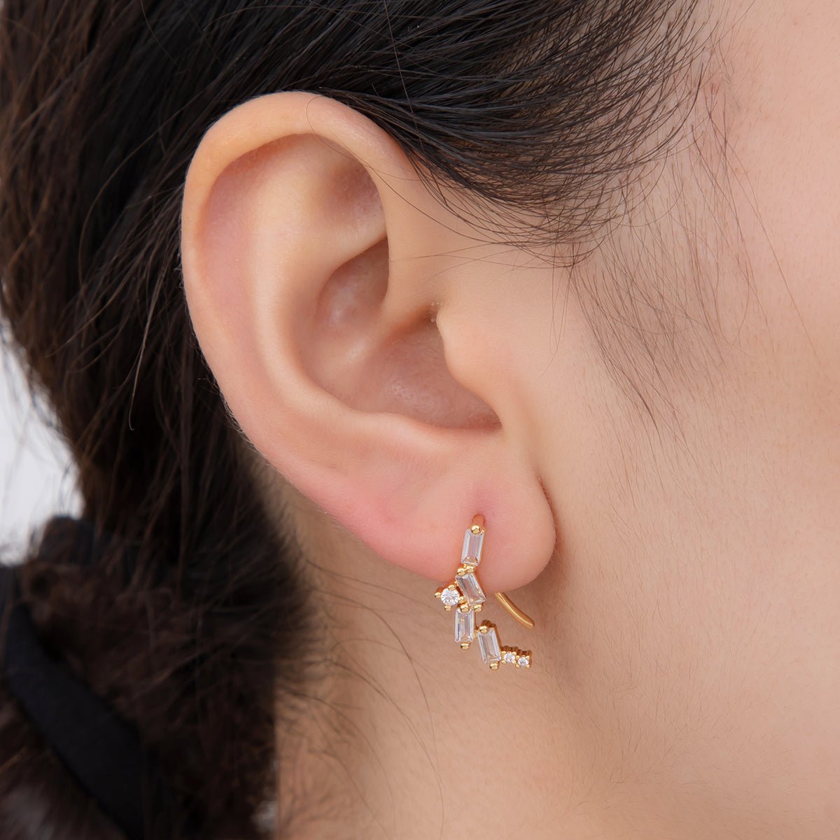18K Gold Filled Clear & Multicolor Baguette CZ Four Accent Ear Climber Earrings | AI388 AI389 - DLUXCA