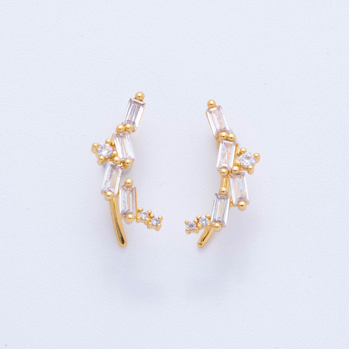 18K Gold Filled Clear & Multicolor Baguette CZ Four Accent Ear Climber Earrings | AI388 AI389 - DLUXCA