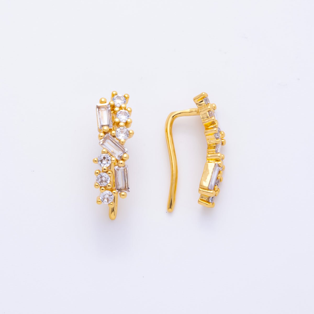 18K Gold Filled Clear & Multicolor Baguette CZ The Trinity Ear Climber Earrings | AI390 AI391 - DLUXCA