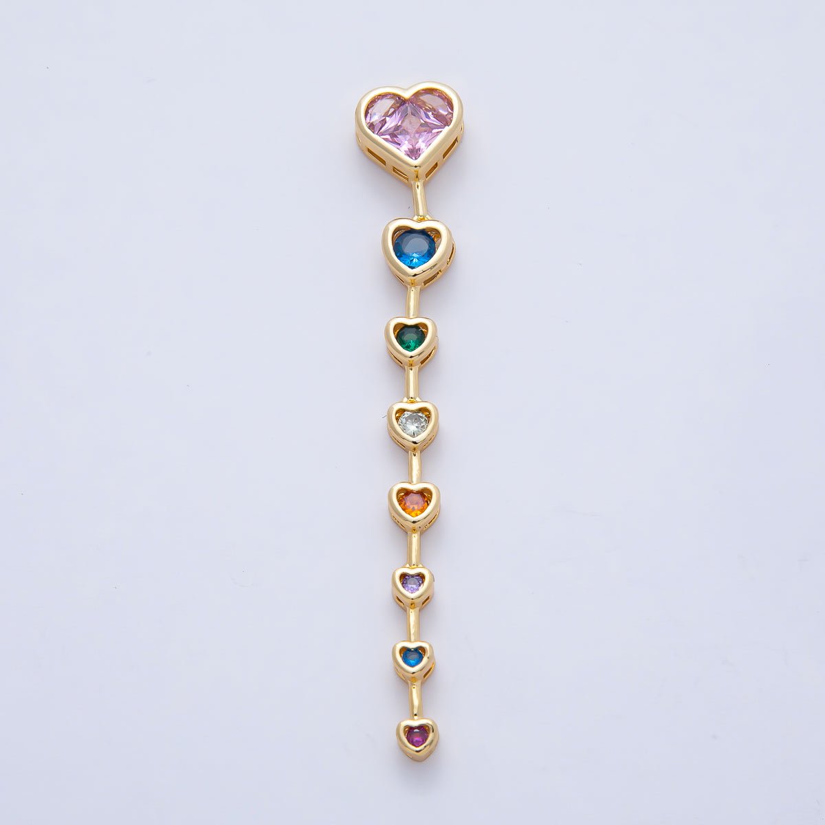 18K Gold Filled Clear, Multicolor Heart CZ Bezel Gradient Drop Bead | B419 - DLUXCA