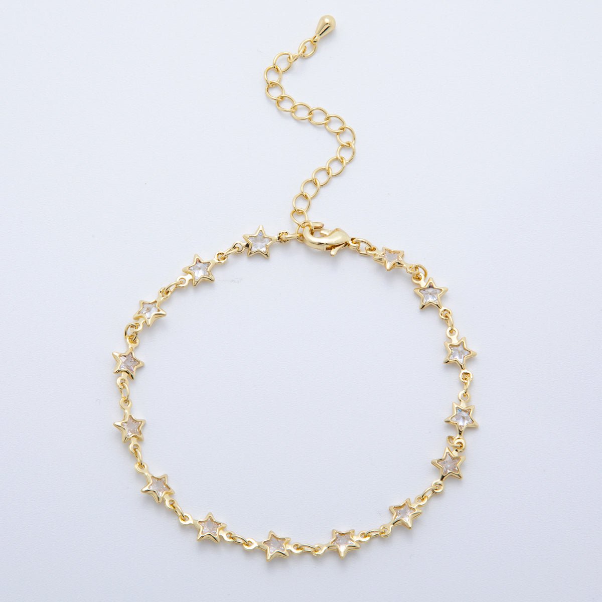 18K Gold Filled Clear, Multicolor, Red CZ Heart Star Sideway Straight 6.9 Inch Bracelet | WA - 3781 - WA - 3782 - DLUXCA