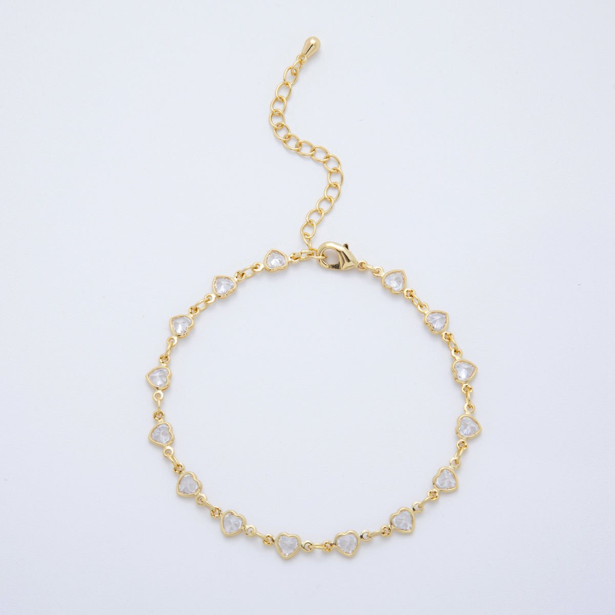 18K Gold Filled Clear, Multicolor, Red CZ Heart Star Sideway Straight 6.9 Inch Bracelet | WA - 3781 - WA - 3782 - DLUXCA