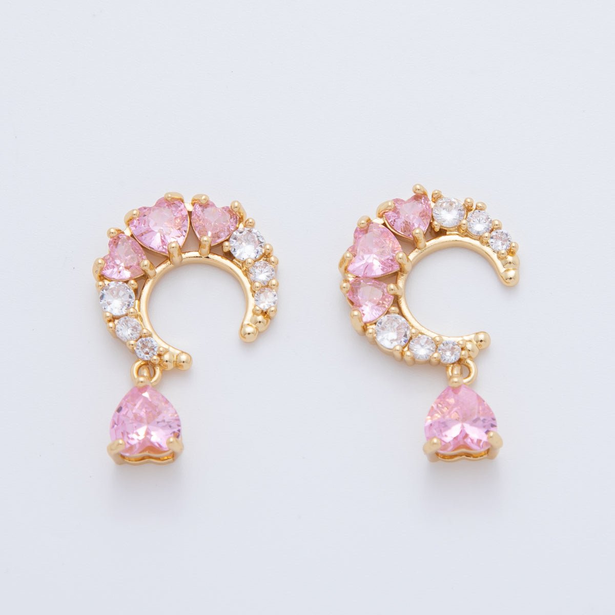 18K Gold Filled Clear Pink CZ Heart Crescent Charm | AF411 - DLUXCA