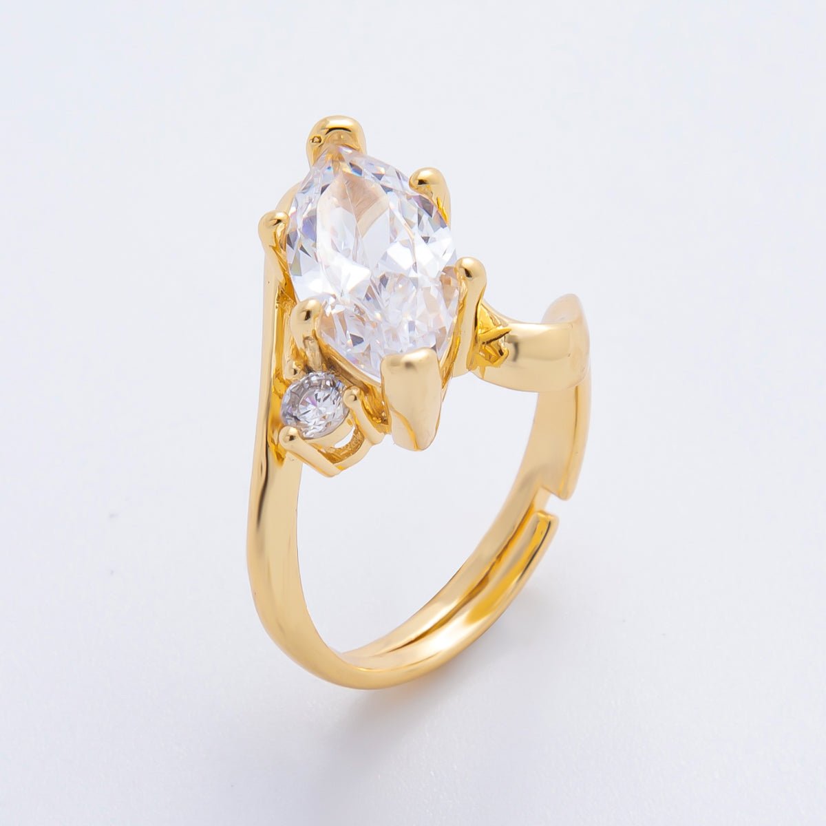 18K Gold Filled Clear, Pink Marquise CZ Solitaire Curved Adjustable Ring | O02243 - DLUXCA