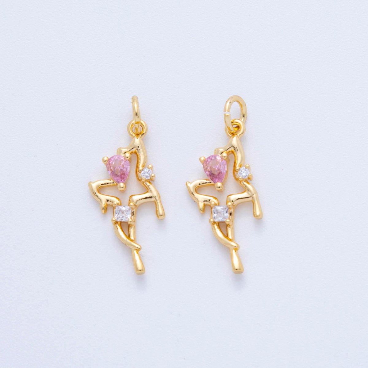 18K Gold Filled Clear Pink Molten Drip Open Geometric Charm | AF694 - DLUXCA