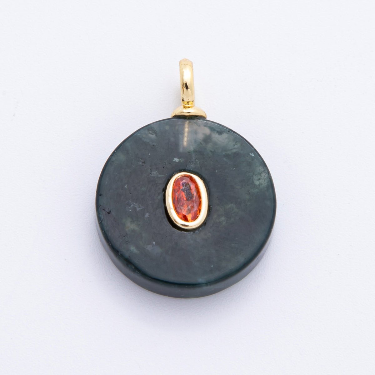 18K Gold Filled Clear, Pink, Red - Orange, Yellow CZ Moss Agate Round Pendant | N968 N966 - DLUXCA