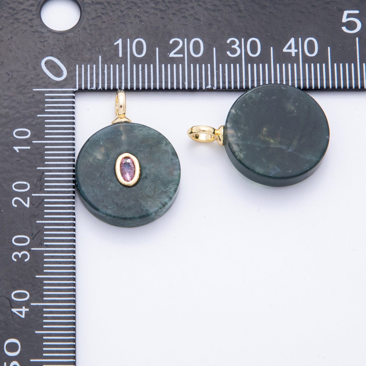 18K Gold Filled Clear, Pink, Red - Orange, Yellow CZ Moss Agate Round Pendant | N968 N966 - DLUXCA