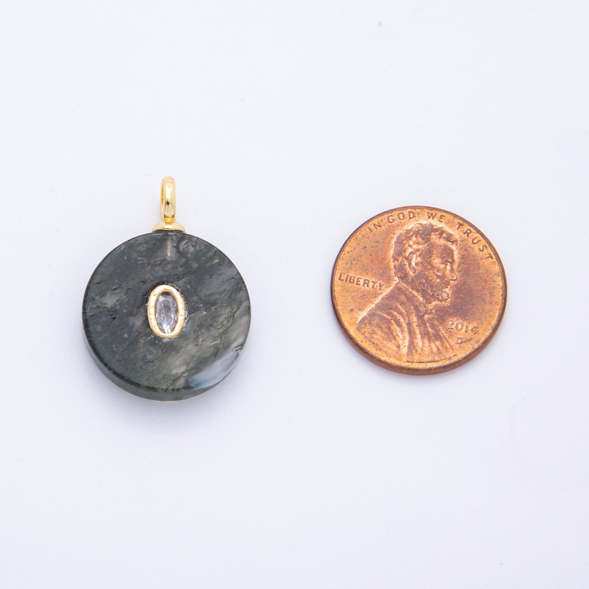 18K Gold Filled Clear, Pink, Red - Orange, Yellow CZ Moss Agate Round Pendant | N968 N966 - DLUXCA
