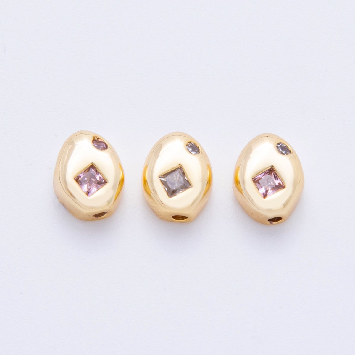 18K Gold Filled Clear, Pink Rhombus CZ Geometric Oval Bead Spacer | AF1022 AF1023 - DLUXCA