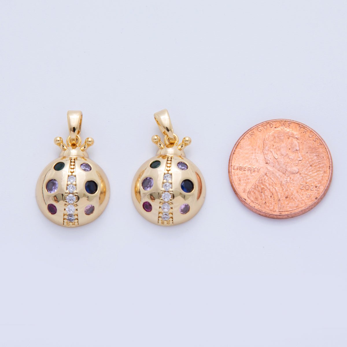 18K Gold Filled Clear - Purple CZ Ladybug Insect Pendant | AH743 - DLUXCA
