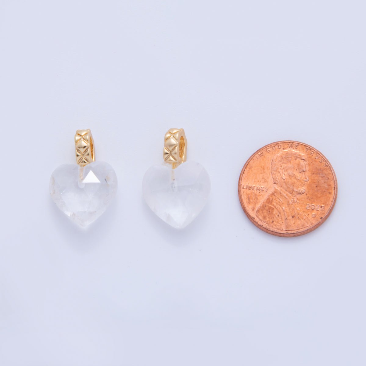 18K Gold Filled Clear Quartz Gemstone Heart Quilted Bail Pendant | AF357 - DLUXCA