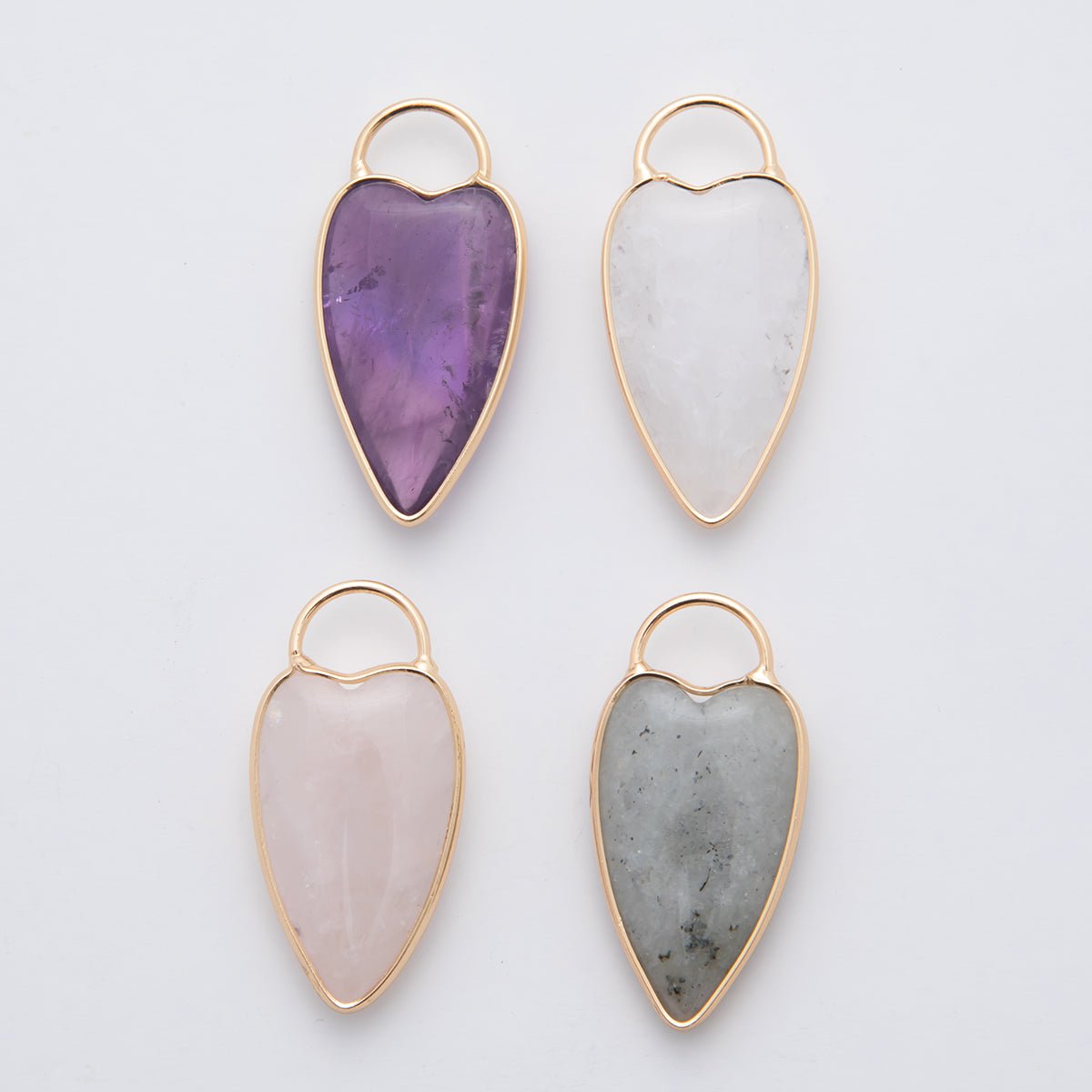 18K Gold Filled Clear Quartz, Grey Agate, Rose Quartz, Amethyst Heart Padlock Charm | X250 - X323 - DLUXCA