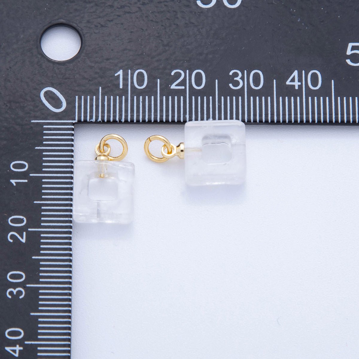 18K Gold Filled Clear Quartz Open Square Gemstone Charm | C726 - DLUXCA