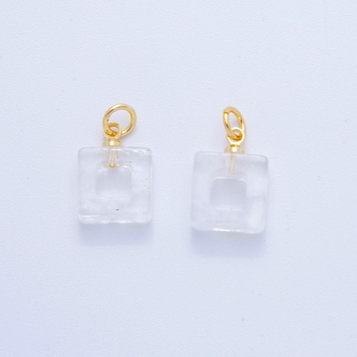 18K Gold Filled Clear Quartz Open Square Gemstone Charm | C726 - DLUXCA
