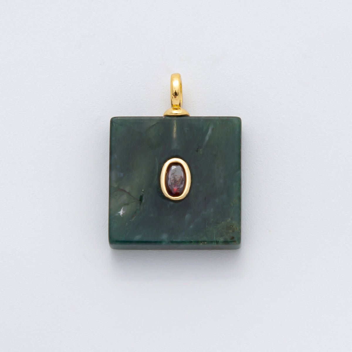 18K Gold Filled Clear, Red, Pink CZ Moss Agate Gemstone Square Pendant | N880 N917 - DLUXCA
