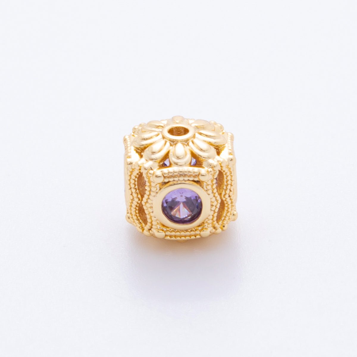 18K Gold Filled Clear, Red, Purple CZ Dotted Flower Bead Spacer | AF1052 AF1053 - DLUXCA