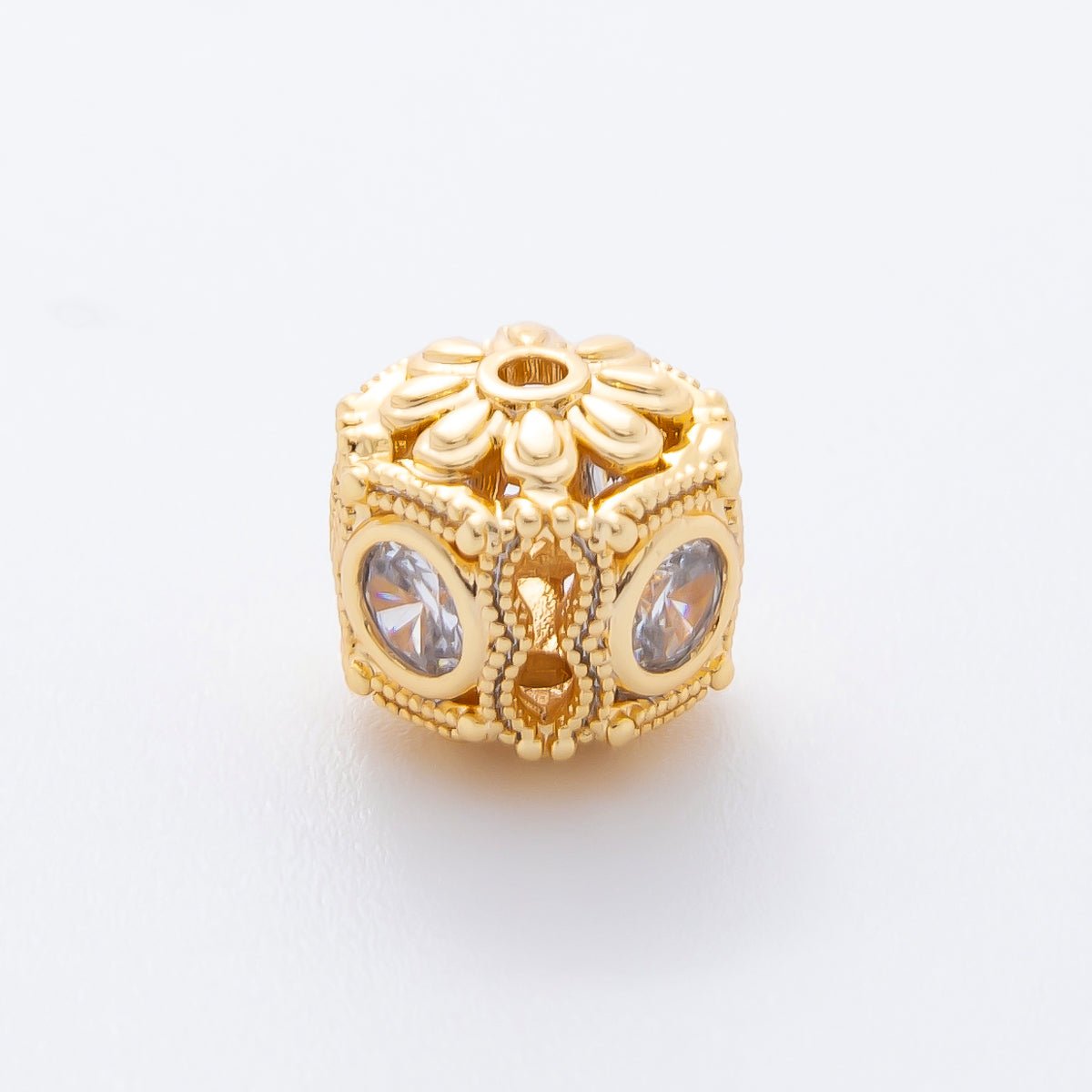 18K Gold Filled Clear, Red, Purple CZ Dotted Flower Bead Spacer | AF1052 AF1053 - DLUXCA