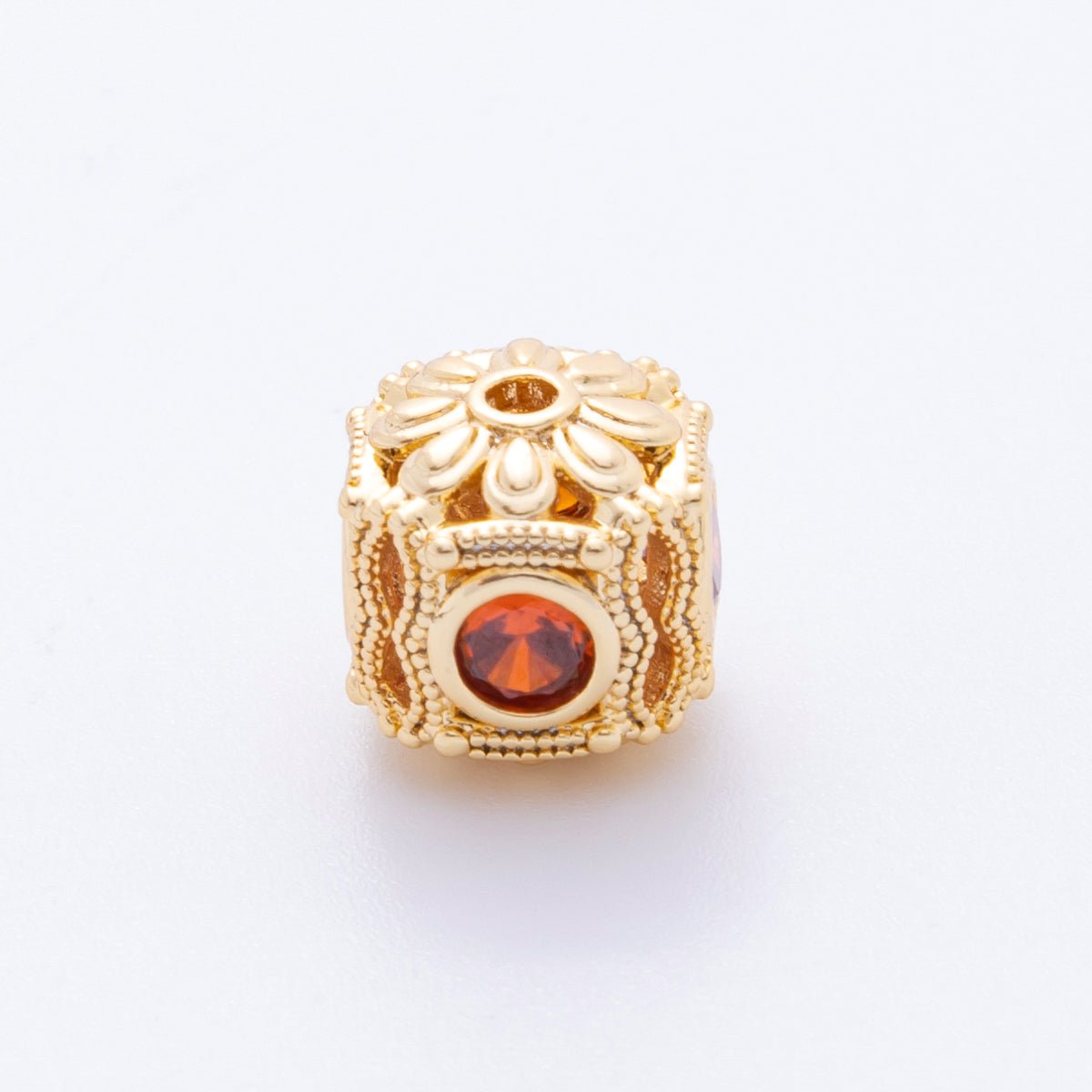 18K Gold Filled Clear, Red, Purple CZ Dotted Flower Bead Spacer | AF1052 AF1053 - DLUXCA
