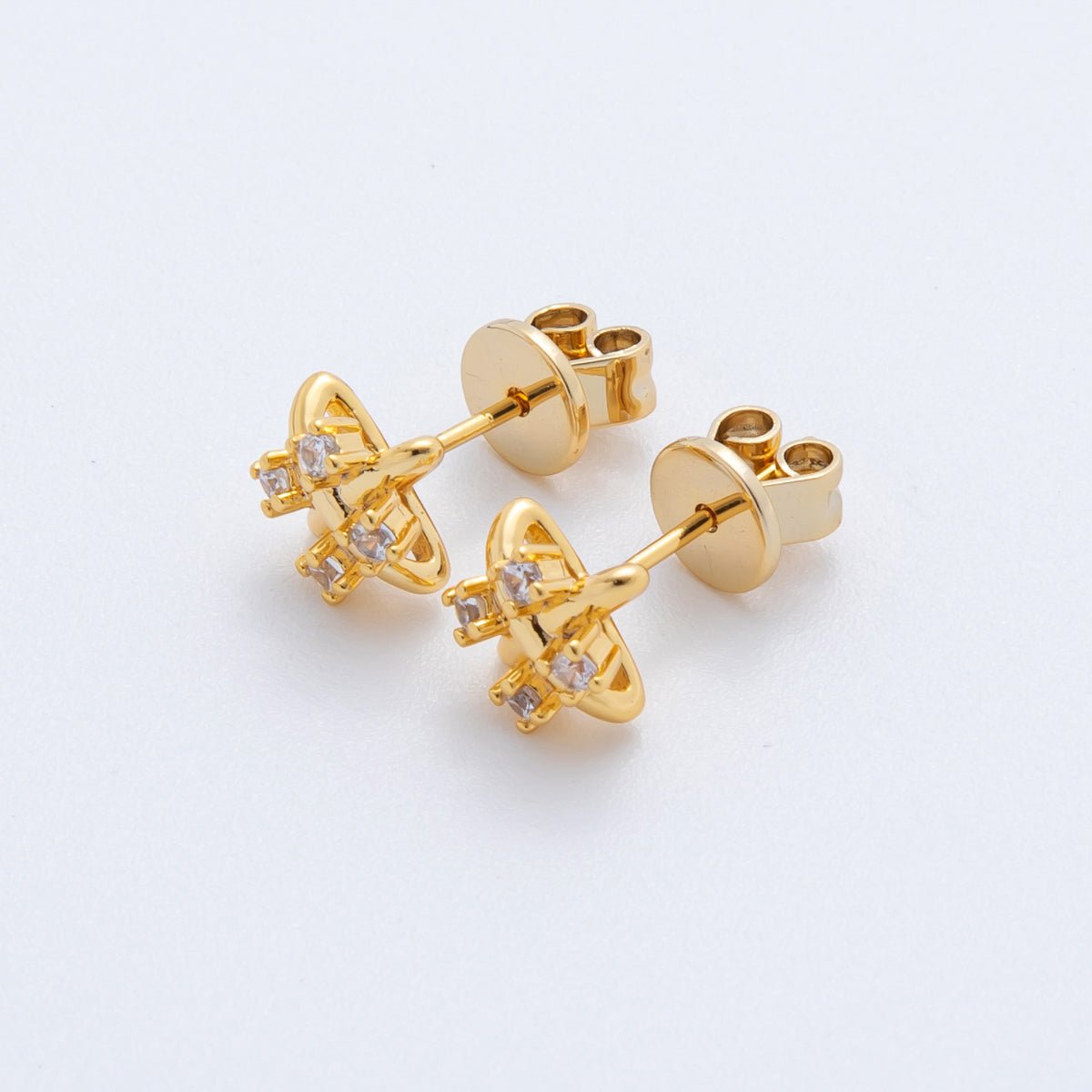 18K Gold Filled Clear Round CZ Flower Snowflakes Studs Earrings | AJ - 179 - DLUXCA