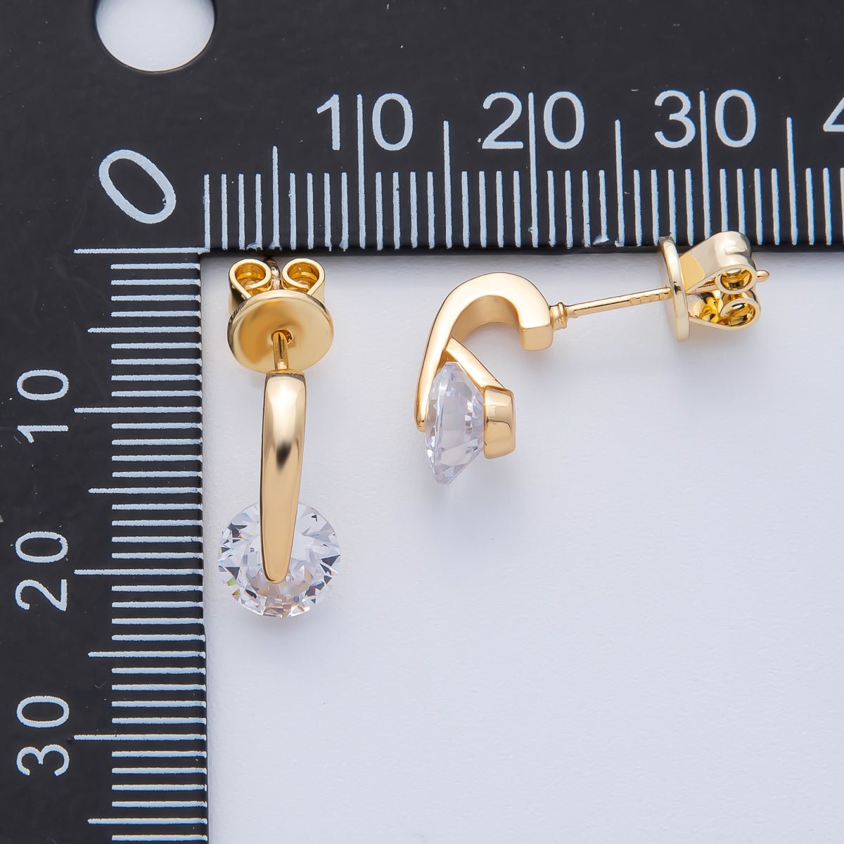18K Gold Filled Clear Round CZ Solitaire Drop Stud Earrings | AD1636 - DLUXCA