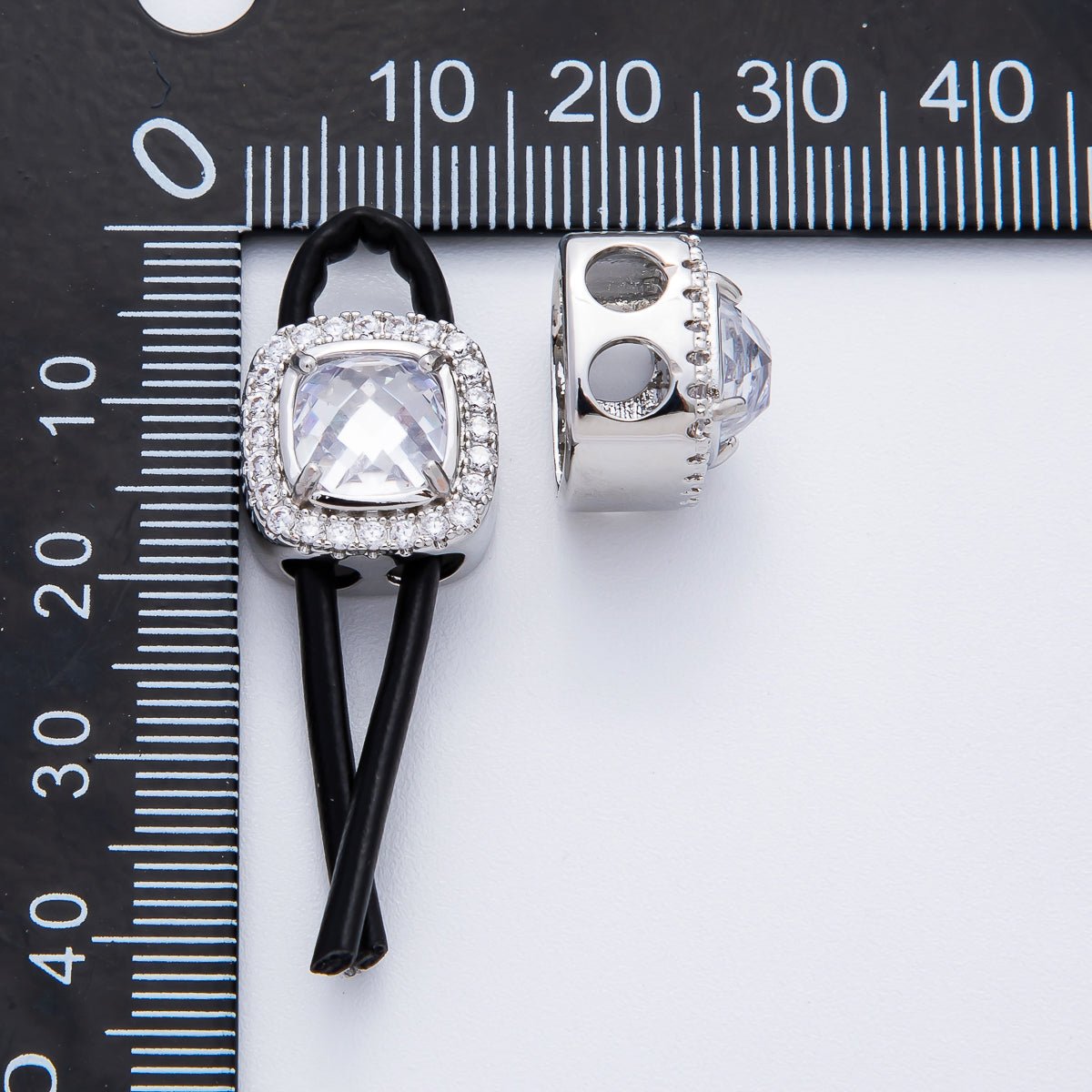 18K Gold Filled Clear Square Micro Paved CZ 2 - Holes Slider Spacer Bead in Gold & Silver | B107 - DLUXCA