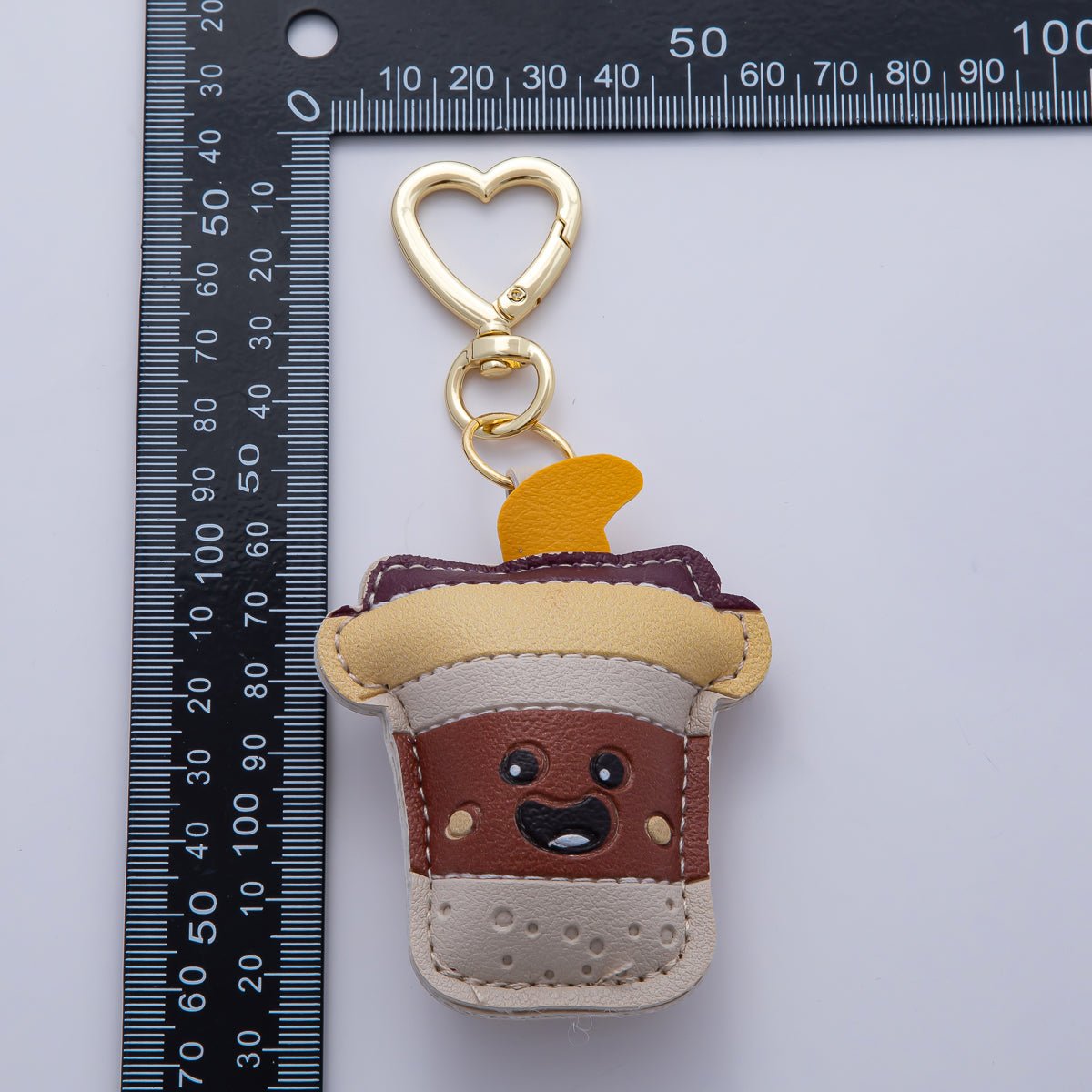 18K Gold Filled Coffee Cup Drink Leather Bag Charm Keychain Heart Key Ring Accessories | WB - 00231 - DLUXCA