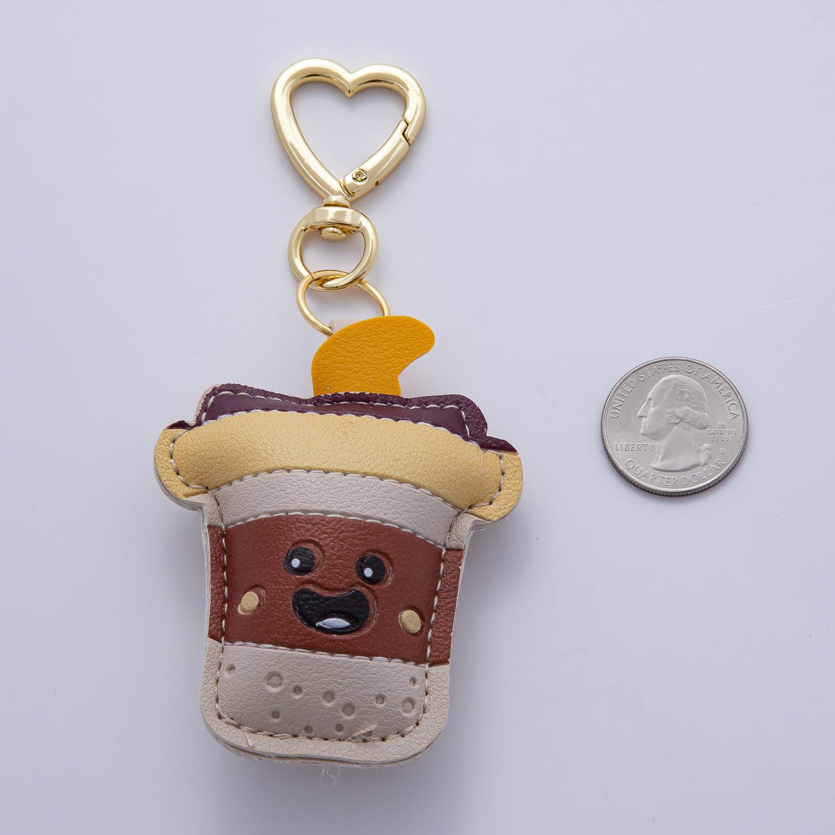 18K Gold Filled Coffee Cup Drink Leather Bag Charm Keychain Heart Key Ring Accessories | WB - 00231 - DLUXCA
