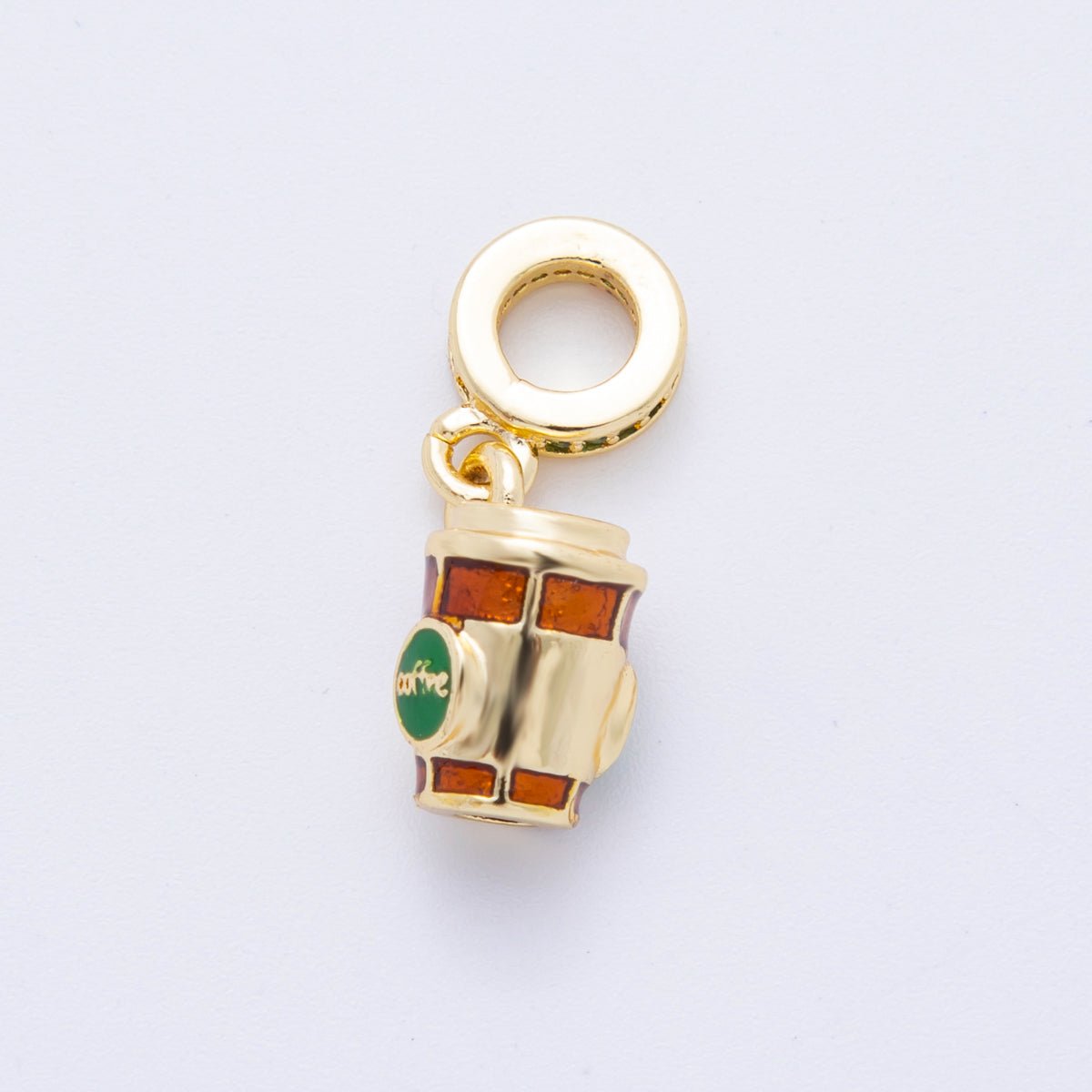 18K Gold Filled Coffee Latte Micro Paved Rondelle Drop Pendant Charm | E699 - DLUXCA