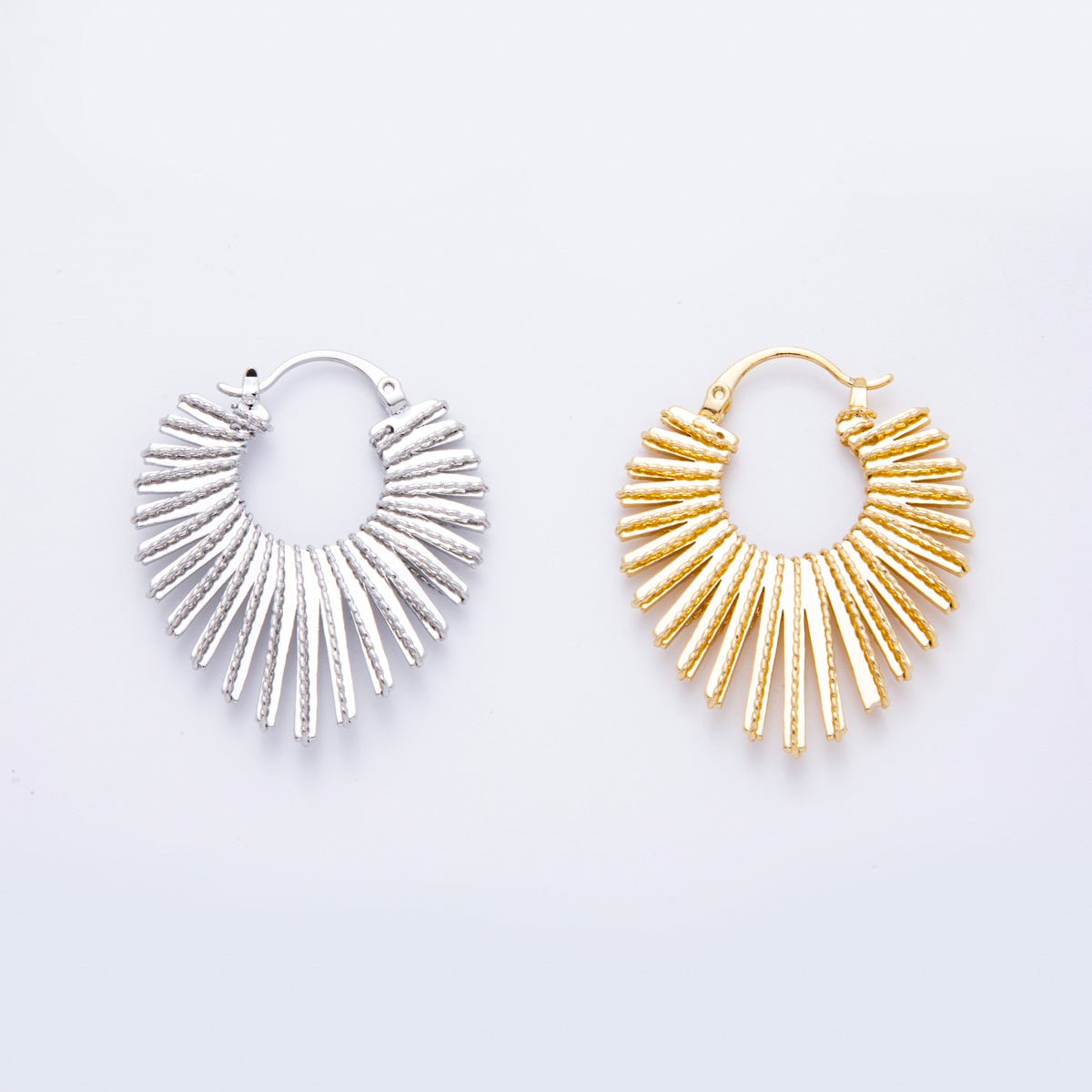 18K Gold Filled Croissant Sunburst Latch Hoop Earrings in Gold & Silver | AJ - 211 AJ - 212 - DLUXCA
