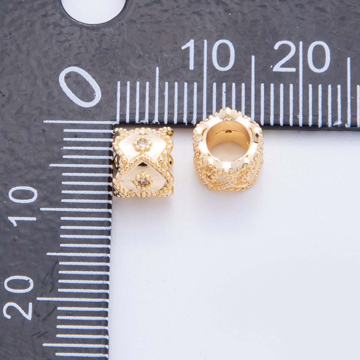 18K Gold Filled CZ Dotted Geometric Rondelle Bead Spacer | AF1030 - DLUXCA