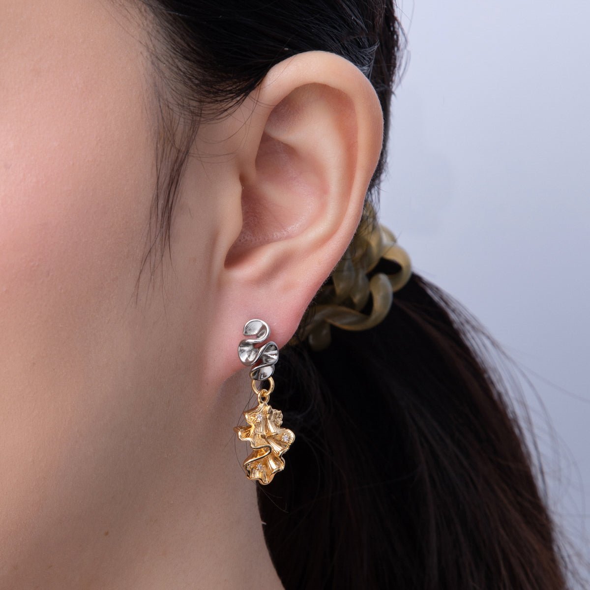 18K Gold Filled CZ Geometric Foil Mixed Metal Drop Stud Earrings | AD1674 AD1675 - DLUXCA
