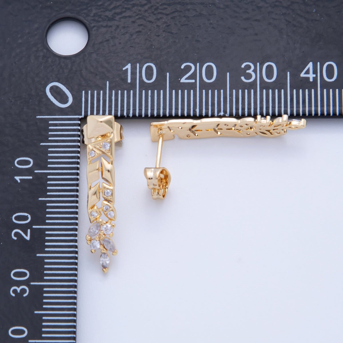18K Gold Filled CZ Geometric Leaf Drop Stud Earrings | AI - 371 - DLUXCA