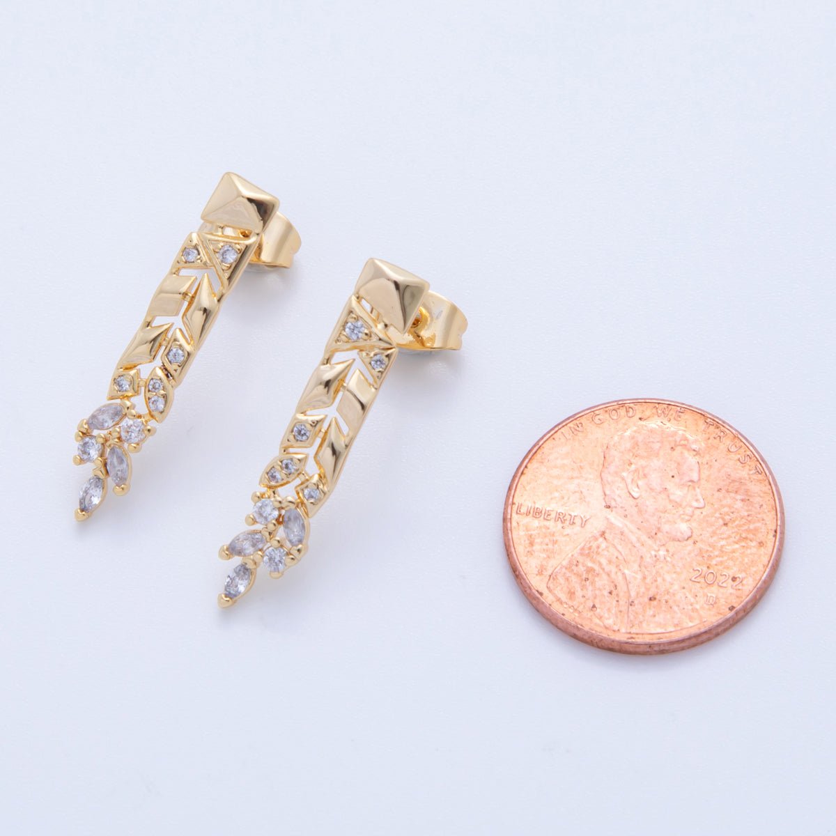 18K Gold Filled CZ Geometric Leaf Drop Stud Earrings | AI - 371 - DLUXCA