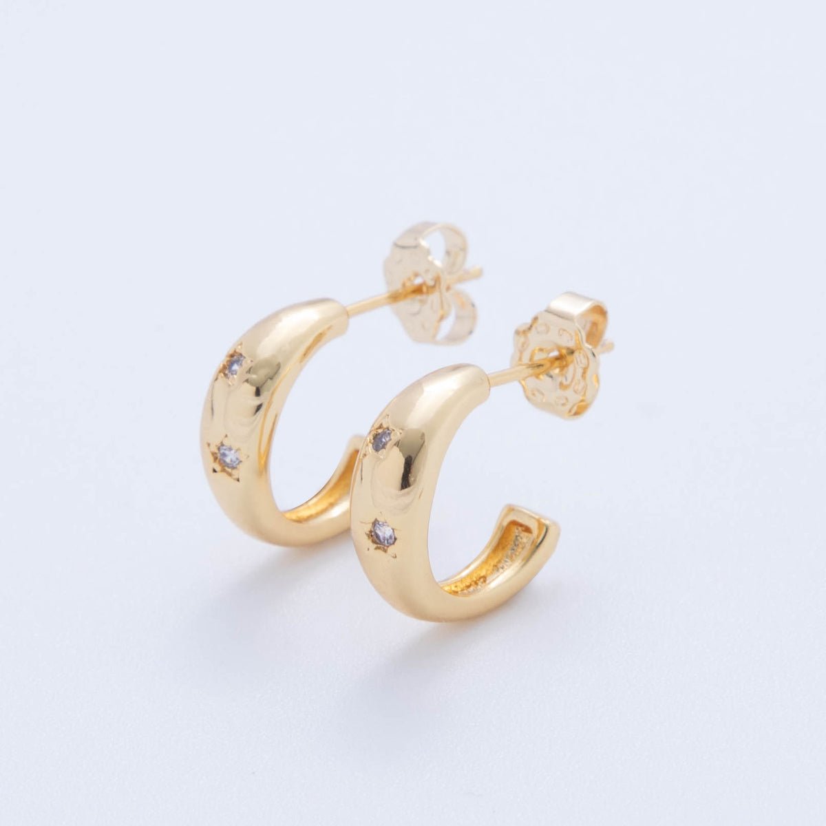 18K Gold Filled CZ Star Dotted C - Shaped Hoop Earrings | AI367 - DLUXCA