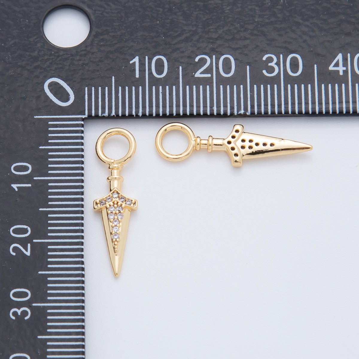 18K Gold Filled Dagger Knife CZ Add - On Drop Earring Charm | AF755 - DLUXCA