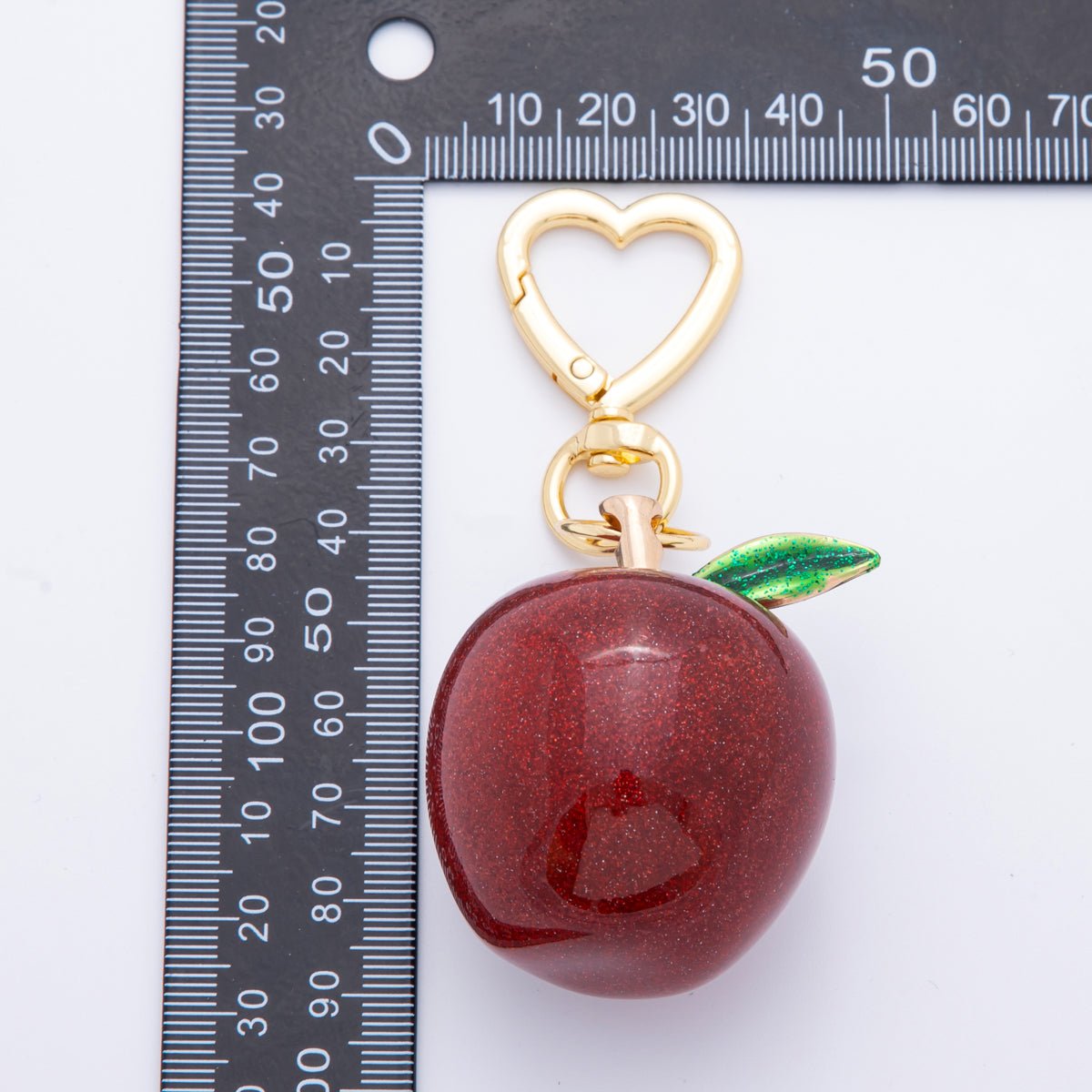 18K Gold Filled Dark Red Apple Fruit Resin Bag Charm Keychain Heart Push Gate Key Ring Accessories | WB - 00011 - DLUXCA