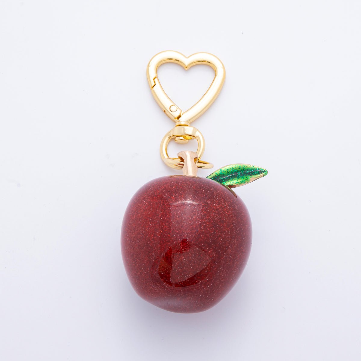 18K Gold Filled Dark Red Apple Fruit Resin Bag Charm Keychain Heart Push Gate Key Ring Accessories | WB - 00011 - DLUXCA