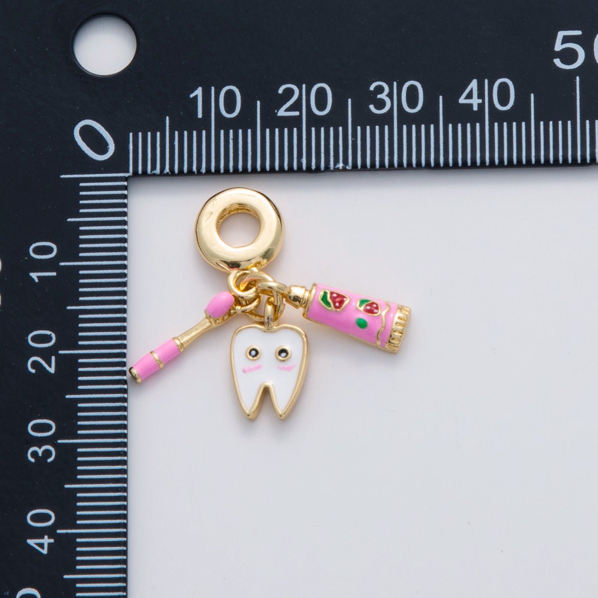 18K Gold Filled Dentist Tooth Brush Paste Rhondelle Drop Pendant | C224 - DLUXCA