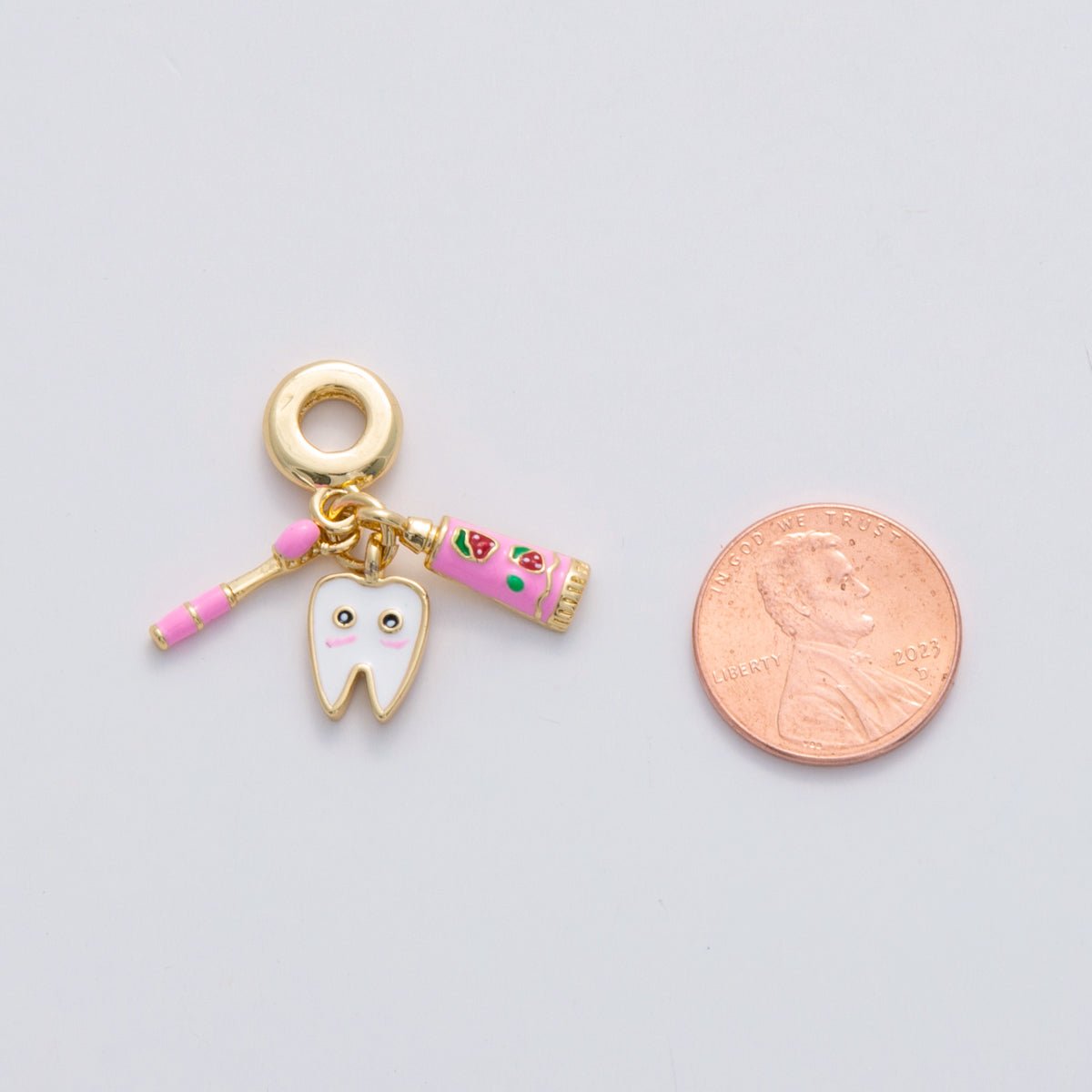 18K Gold Filled Dentist Tooth Brush Paste Rhondelle Drop Pendant | C224 - DLUXCA