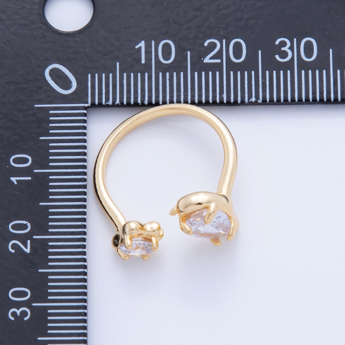 18K Gold Filled Double Clear Teardrop Round CZ Molten Claw Wrap Ring | O1754 - DLUXCA