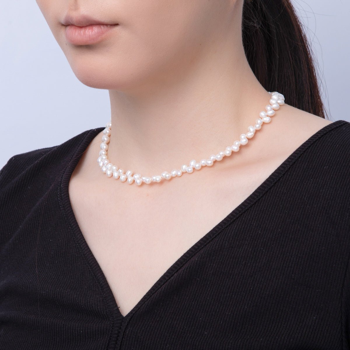 18K Gold Filled Double Freshwater Pearl Seed 15.5 Inch Choker Necklace w. Sailor Clasps | WA - 1284 - DLUXCA