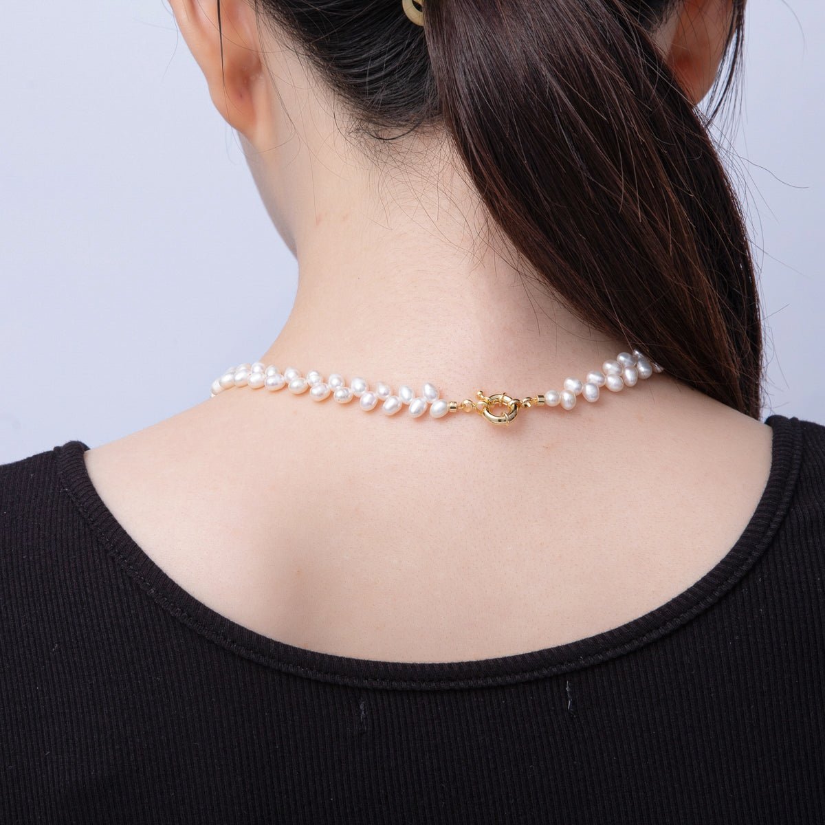 18K Gold Filled Double Freshwater Pearl Seed 15.5 Inch Choker Necklace w. Sailor Clasps | WA - 1284 - DLUXCA