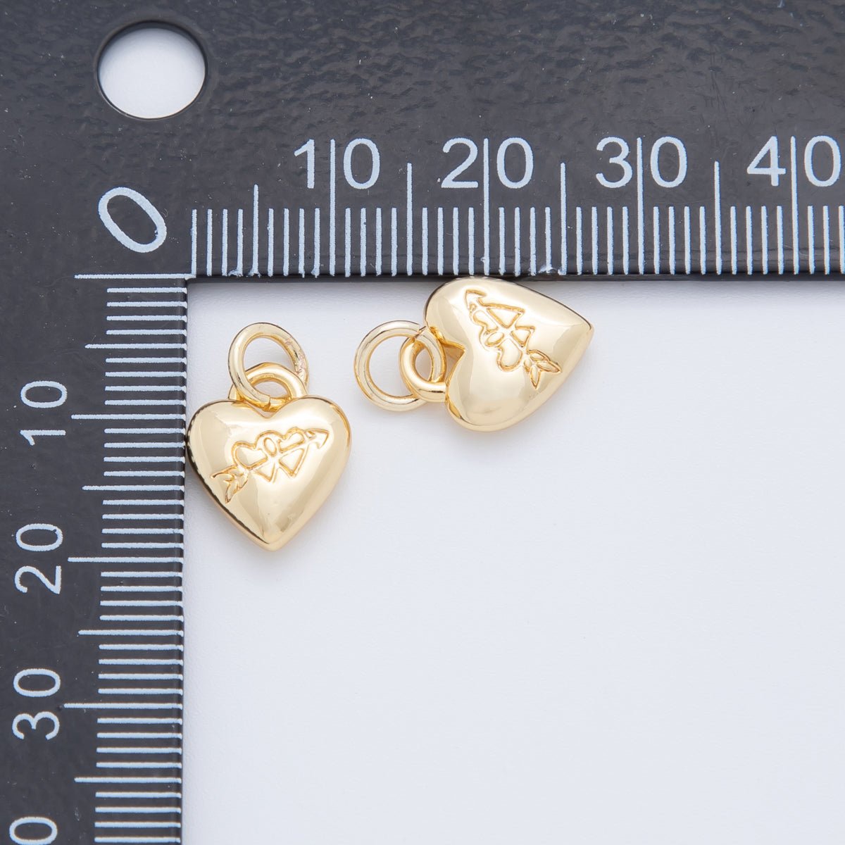 18K Gold Filled Engraved Cupid Arrow Heart Padlock Multidimensional 3D Charm | AF709 - DLUXCA