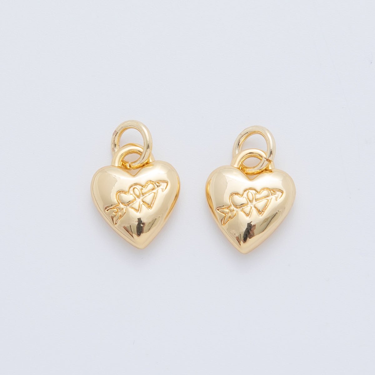 18K Gold Filled Engraved Cupid Arrow Heart Padlock Multidimensional 3D Charm | AF709 - DLUXCA