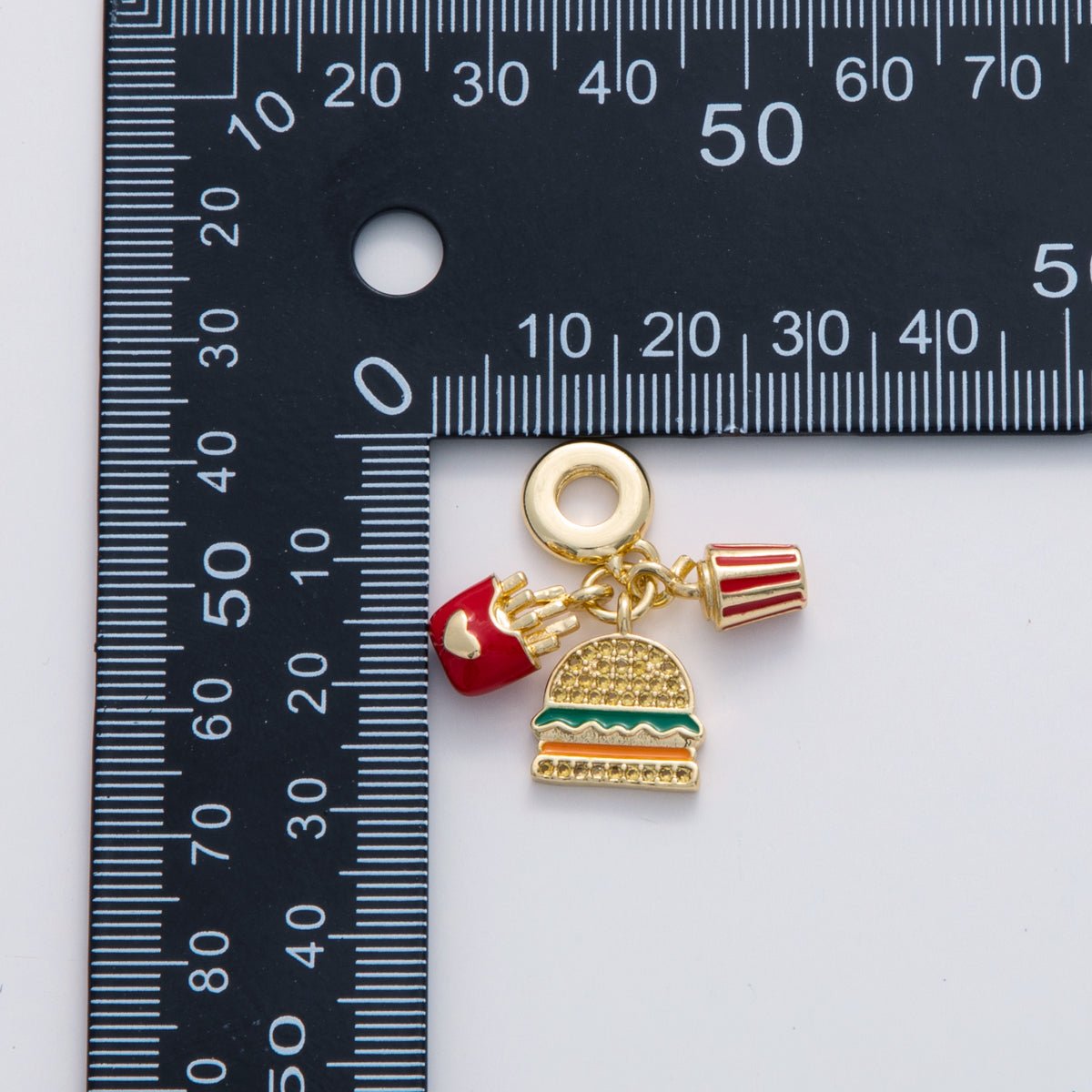 18K Gold Filled Fast Food Hamburger Fries Soda Micro Paved CZ Rhondelle Drop Pendant | C182 - DLUXCA