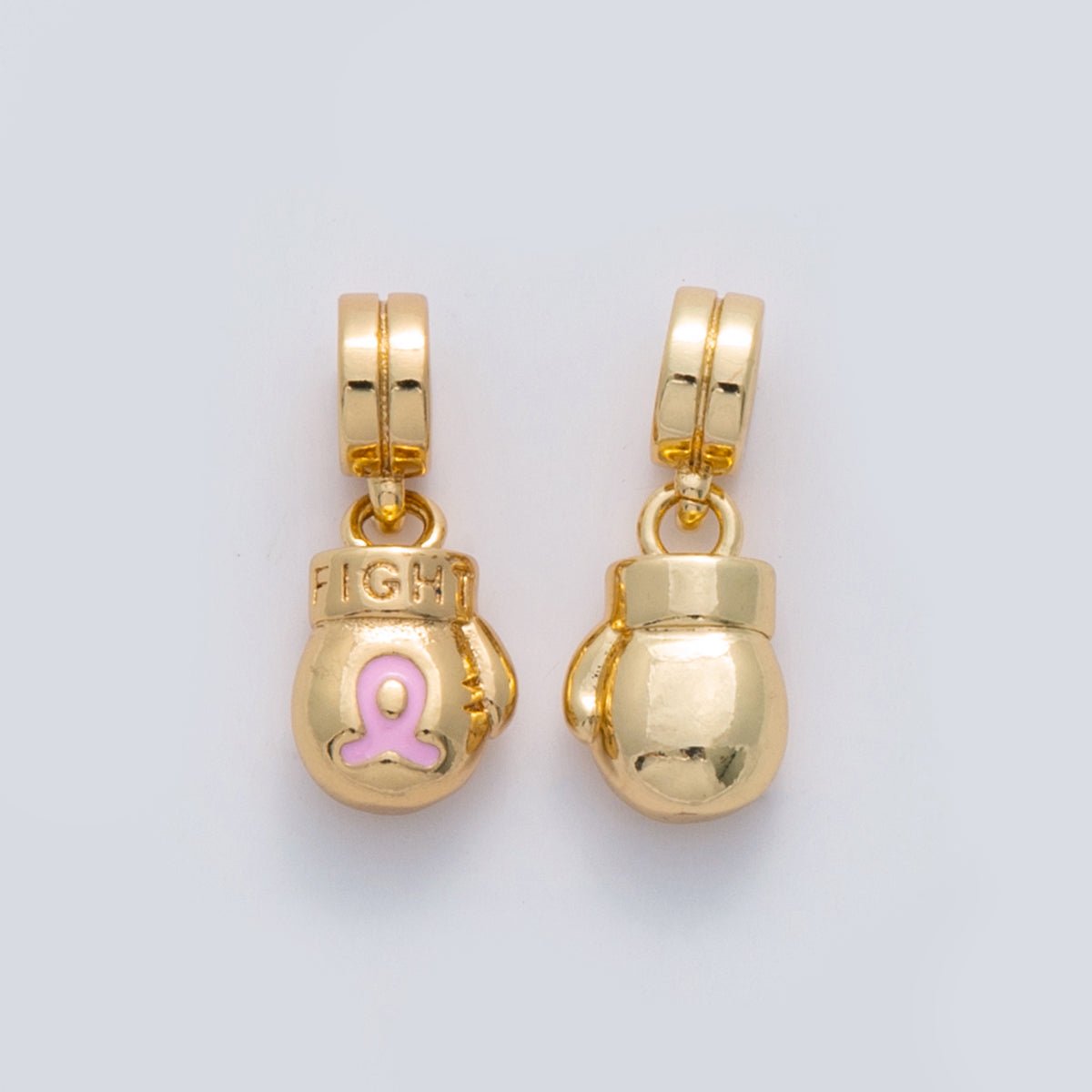 18K Gold Filled "FIGHT" Cancer Ribbon Boxing Glove Rhondelle Drop Pendant | C105 - DLUXCA